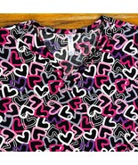 White Cross Hearts Scrub Top size Medium Black w Pink Short Sleeve - $14.84