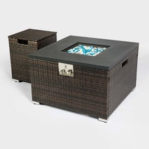 32&quot; Propane Fire Pit Table 50K BTU w/Wicker Base &amp; Tank Cover-Black - $9,648.11 MXN