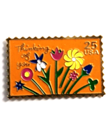 Thinking of You 25¢ USA Stamp Pin Jayne Co Enamel Colorful Flowers Senti... - $242.83 MXN