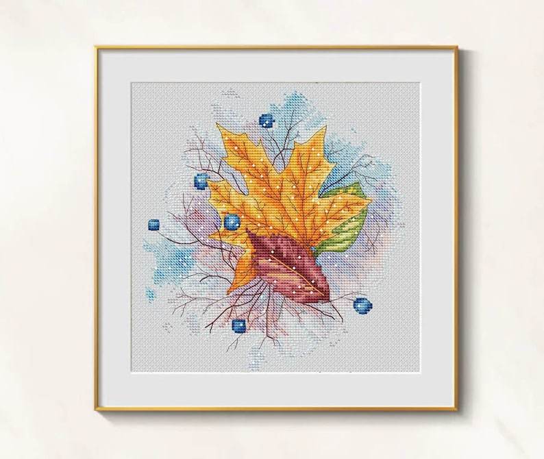 Autumn cross stitch leaves pattern - Maple leaf embroidery autumn fantas... - $6.99