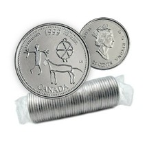 1999 Canadian 25Cent February: Etched In Stone Millennium 25¢ Original Coin Roll - £23.06 GBP