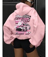 Trendy Tron Casual Loose Fit Pullover Hoodie For Women, Pink With Car Ra... - $633.75 MXN