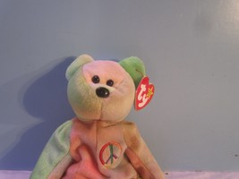 TY Beanie Babies Baby plush multi colored pink-green  bear &quot;PEACE &quot;  w/Tag - £10.04 GBP