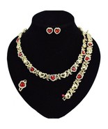HUGS &amp;KISSES XO valentine&#39;s Set Necklace bracelet Earrings Ring Gold Fil... - $552.47 MXN