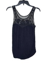 American Eagle Soft &amp; Sexy Tank Top Mesh Embroidered Floral Women Small Black - £15.56 GBP