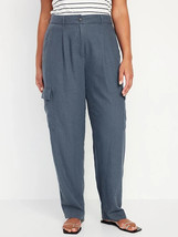 Old Navy High Rise Linen-Blend Cargo Taylor Straight Pants Womens L Blue NEW - £25.52 GBP