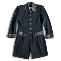 VTG St. John Womens Jacket Sz 2 Black Santana Knit Leather Trim Gold But... - $197.95