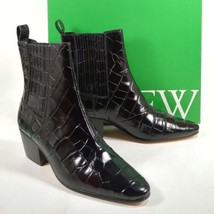 J.CREW Piper Ankle Boots Women&#39;s Size 9.5 Black Croc-Embossed Italian Leather - £60.49 GBP