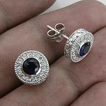 3Ct Round Cut Lab-Created Sapphire Women Stud Earrings 14k White Gold Plated - £109.64 GBP