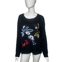 Womens Sweater Black with Embroidered Flowers Women&#39;s XL Relativity Ligh... - $339.61 MXN