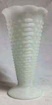 Vintage  White Milk Glass Hobnail Trumpet Vase Tall Ruffled Edge - £12.02 GBP