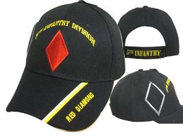 U.S. Army 5th Infantry Red Diamond Military Black Embroidered Cap Hat 572 - £10.12 GBP