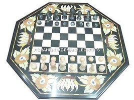 18&quot; Marble Coffee Table Top Chess Design Handmade With Chess Pieces Arts H1203 - £541.37 GBP