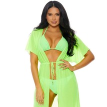 Halter String Bikini Set Side Ties Swim Coverup Long Length Neon Green 449709 - £33.21 GBP