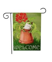 &quot;Welcome&quot; True Living Outdoors Medium Garden Flag 28&quot; X 40&quot; Frog on Flower Pot - £6.42 GBP