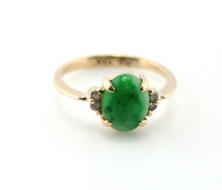 VINTAGE 18K YELLOW GOLD JADE &amp; .04 CTW DIAMOND COCKTAIL RING SIZE 6- #35... - $596.05