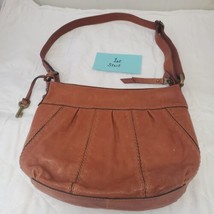 Fossil Womens Orange Leather Shoulder Bag Embossed Bold Stitch Handbag - £11.87 GBP