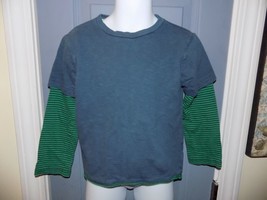 Mini Boden Blue W/ Green Striped Long Sleeve Layered Shirt Size 3/4Y Kids EUC - £14.36 GBP