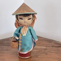 Award Asian Doll Taiwan Chinese China Straw Hat Basket Traditional 6” Vintage - £13.32 GBP