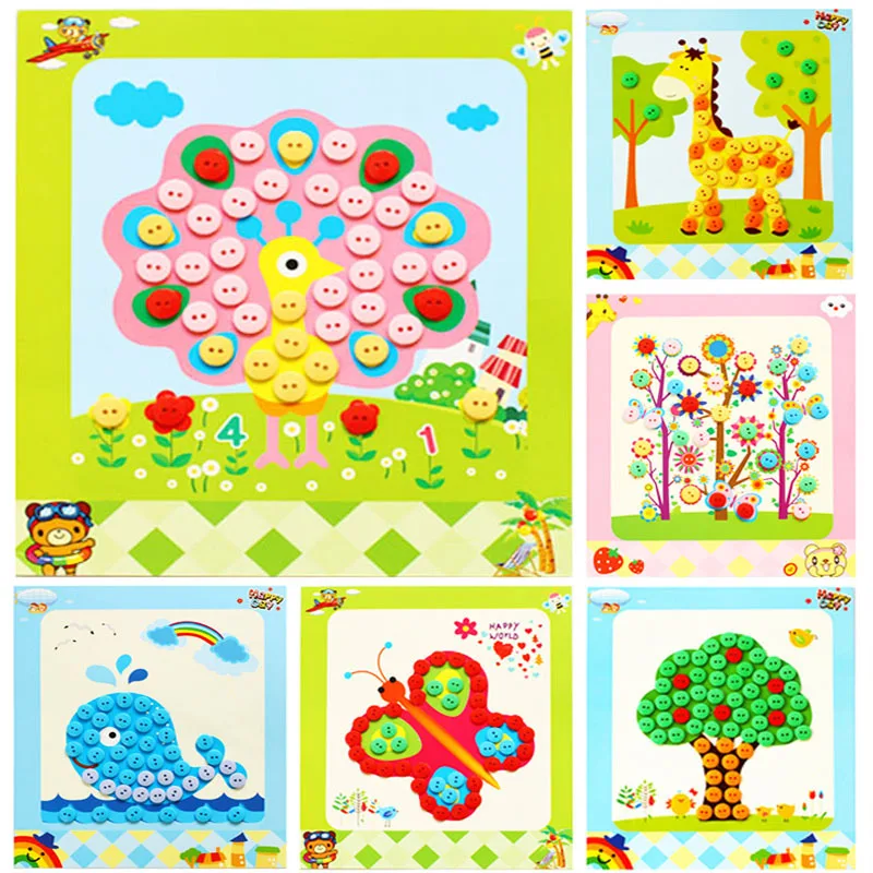 5Pcs/set Children DIY Button Stickers Toys Handmade Button Painting Drawing - £7.86 GBP+