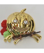 Avon Gold Tone Halloween Jack O Lantern Pumpkin Rhinestone Eyes Brooch Pin - $10.74 CAD