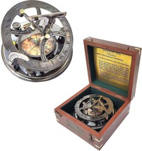 5 inches Large Sundial Compass in wood Case Best Vintage Gift - £137.53 GBP