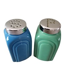 Jadeite Green Blue Ceramic Arch 4 in Salt &amp; Pepper Shakers Reproduction ... - $26.45