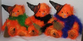 Russ Berrie optic bright orange fuzzy Halloween witch bear MOONLIGHT spider web - £19.19 GBP