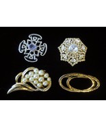 VTG ESTATE JEWELRY LOT of 4- LARGE CLEAR RHINESTONE DOME PIN BROOCH FAUX... - £47.40 GBP