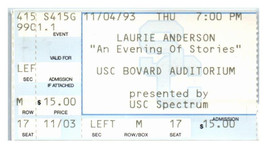 Laurie Anderson Concerto Ticket Stub Novembre 4 1993 Los Angeles California - $40.04