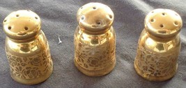 Antique Bohemia China 24K Gold Encrusted Individual Salt and Pepper Set of 3 - £34.90 GBP