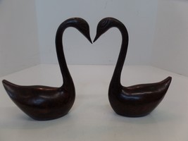 Pair of Brown Metal  Swan or Geese Figurines Heavy Well Made Apx 7.25&quot; Tall - £15.82 GBP