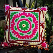 Traditional Jaipur Indian Embroidered Cushion Cover Suzani Cushion Covers Square - £10.38 GBP+