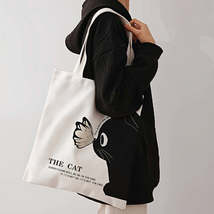 Black Cat Butterfly Pattern Printed Handbag, Leisure Travel Beach Bag, Large Cap - $17.89