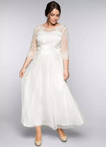 Sheego Floral Encaje Aplique Boda Vestido En Blanco Roto (fm54-2) - £55.08 GBP