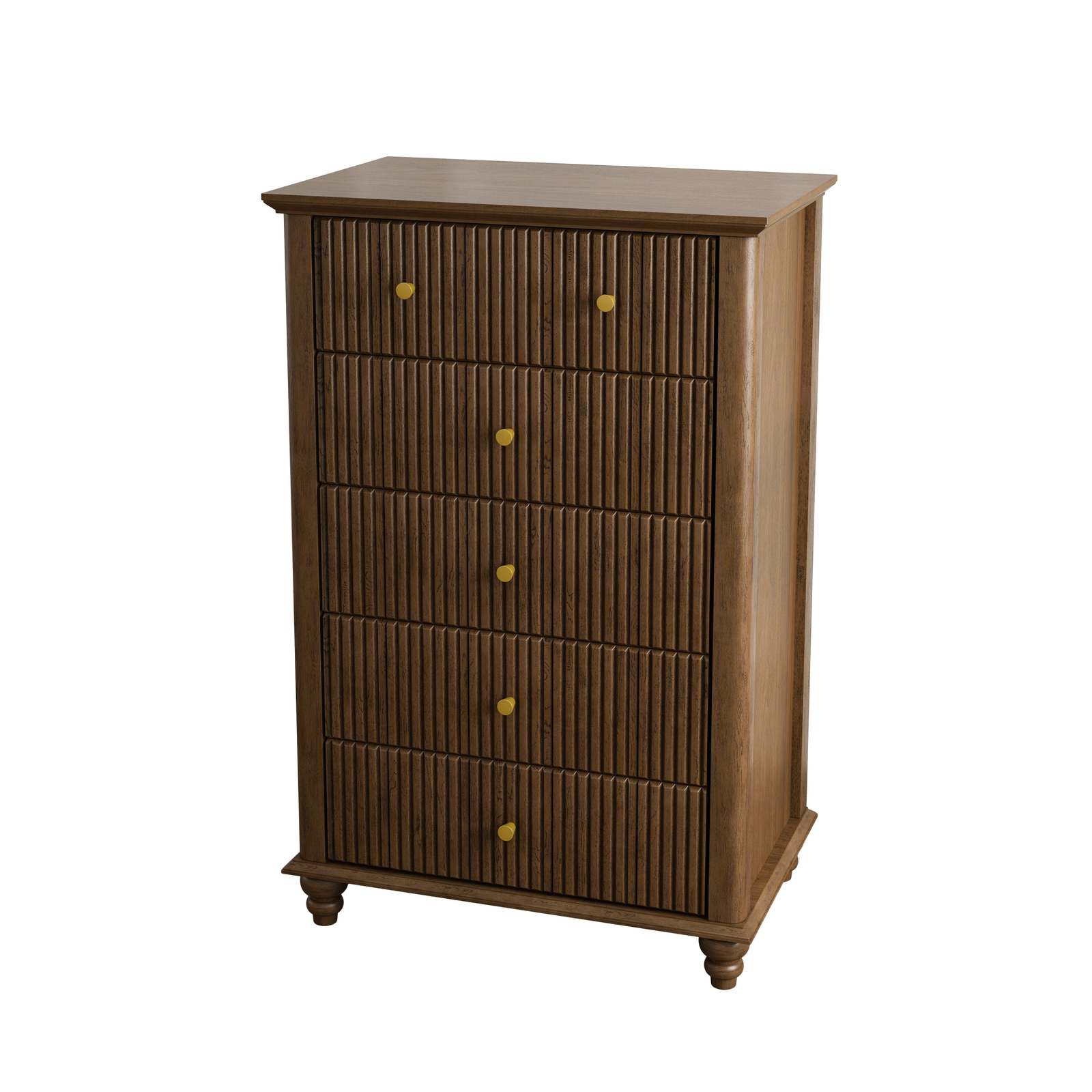 Modern Walnut Fluted 5-Drawer Dresser - 45" Tall Bedroom Chest Item image 9