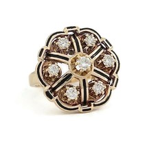 Authenticity Guarantee 
Vintage 1960&#39;s Diamond Cluster Enamel Cocktail Ring 1... - £1,524.10 GBP