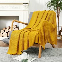 Cable Knit Checkered Throw Blanket Mustard Yellow Sweater Throw Blanket For Couc - £36.94 GBP