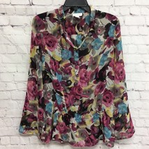 Charter Club Womens Popover Top Multicolor Floral Long Sleeve Semi Sheer M - £3.16 GBP