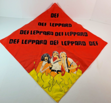 Vintage 80s Def Leppard Flames Spell Out Rock N Roll Bandana Handkerchief 29.5&quot; - £38.91 GBP