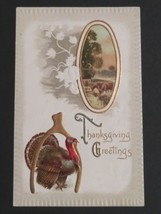 Thanksgiving Greetings Turkey Wishbone Gold Embossed 1910 #946 Meeker Po... - $9.99