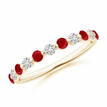 ANGARA Floating Ruby and Diamond Semi Eternity Wedding Band for Her in Gold - £666.79 GBP