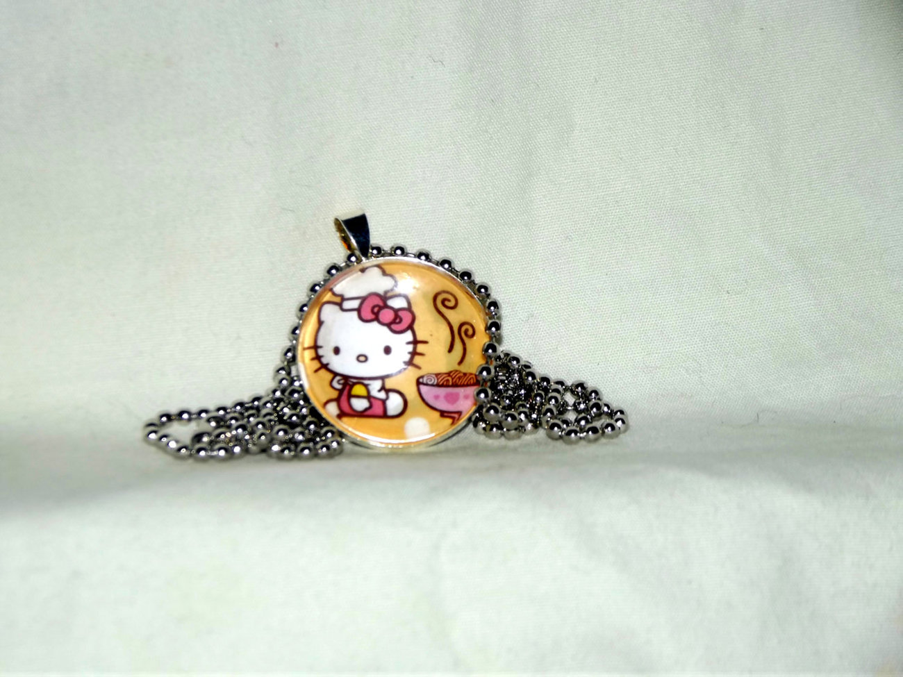 Hello Kitty Pendant Necklace with glass insert kawaii - £4.74 GBP
