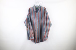 Vintage 90s Streetwear Mens XL Extra Tall Faded Rainbow Striped Button Shirt - £39.52 GBP