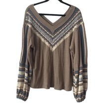 Free People Copenhagen V-Neck Thermal Top Pebble Combo Size Small - $28.90