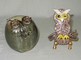 2 Vintage Ceramic Owl Figurines Hand Crafted Speckle Glaze &amp; Wall Hanging - $29.69