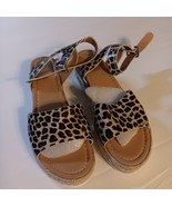 Womens Sandals Peep Toe Platform Wedge Heel Jute Leopard Print Ankle Str... - €21,39 EUR