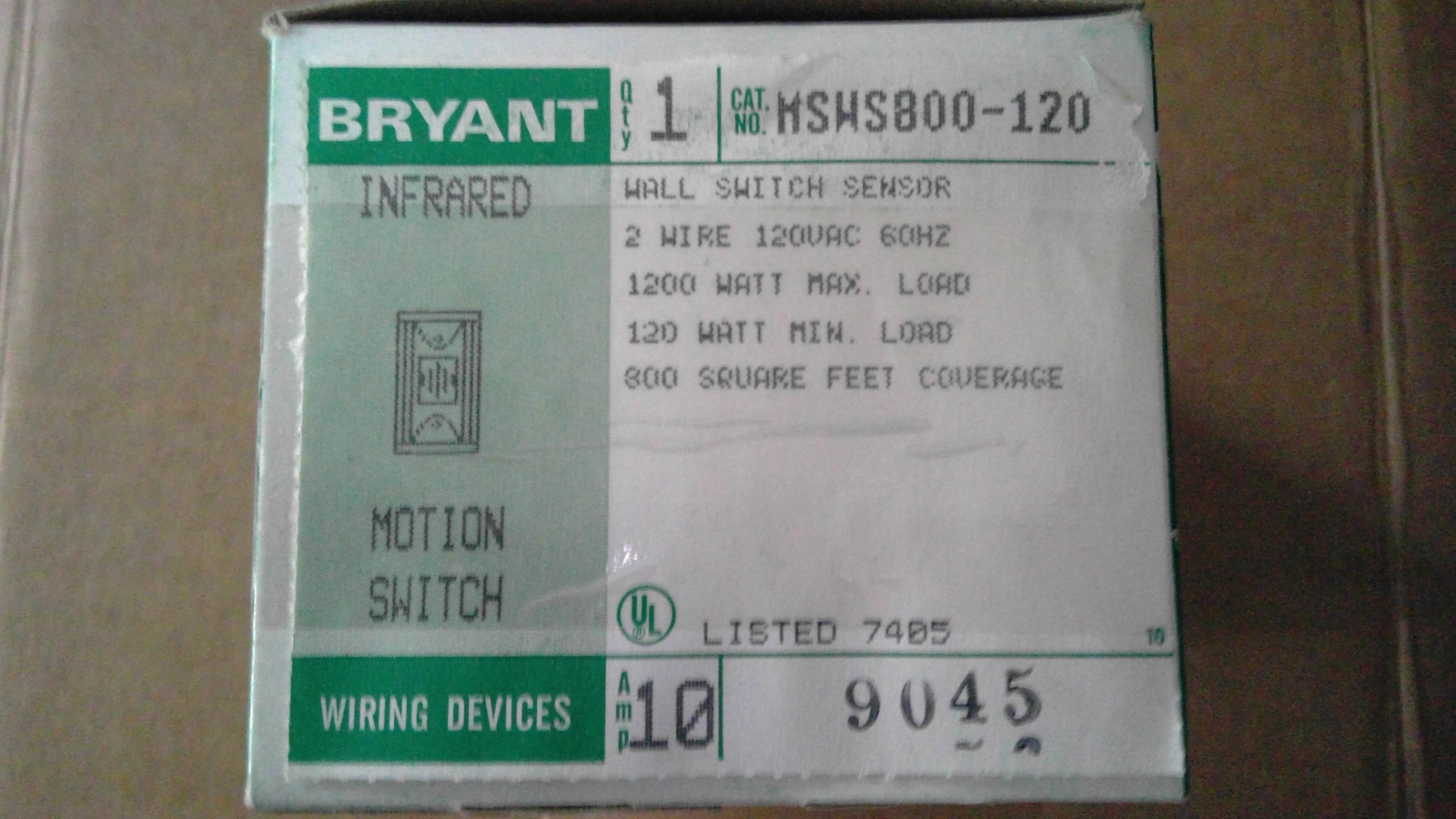 Bryant Wall Switch Sensors MSWS800-120 Motion Switch Passive Infrared Oc... - $19.59