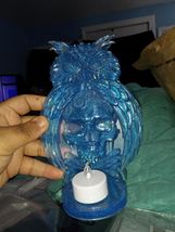 Handmade Blue Resin Owl and Skull Candle Holder - £23.43 GBP