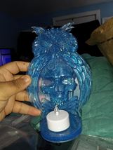 Handmade Blue Resin Owl and Skull Candle Holder - $30.00